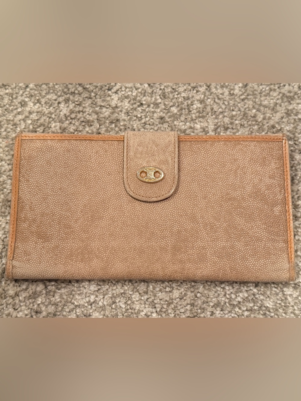 Celine Taupe Suede Continental Wallet with Gold Hardware